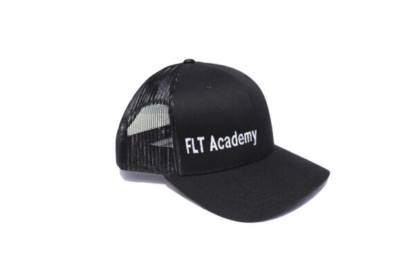 FLT Academy hat. Black front with black back.
