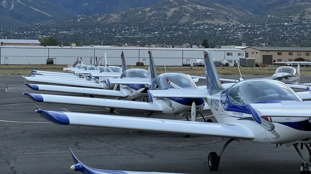 Parked aircraft on the tarmac.